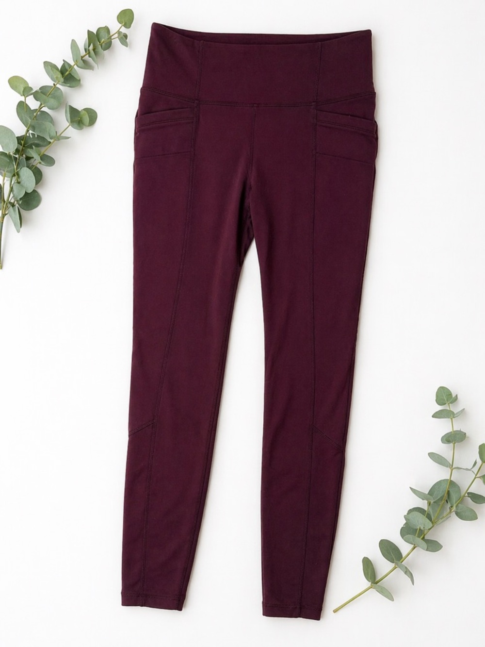 Athleta Burgundy High Rise Leggings Pockets Sculpt Yoga Gym Medium